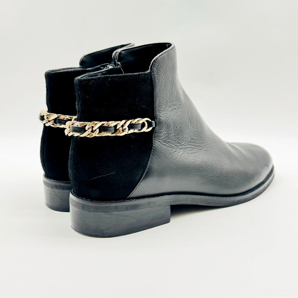 Cole Haan Boots Womens 7 Black Leather Suede Chain Ankle Booties Idina Shoes - Picture 7 of 11